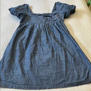 Hope & Henry Blue Chambray Cotton Dress with Puff Sleeves & Pockets, Size 8